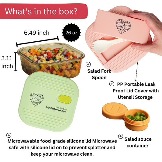 Ai Love Peace Glass Lunch Container – Perfect for On-the-Go Meals ( Pink & Green)