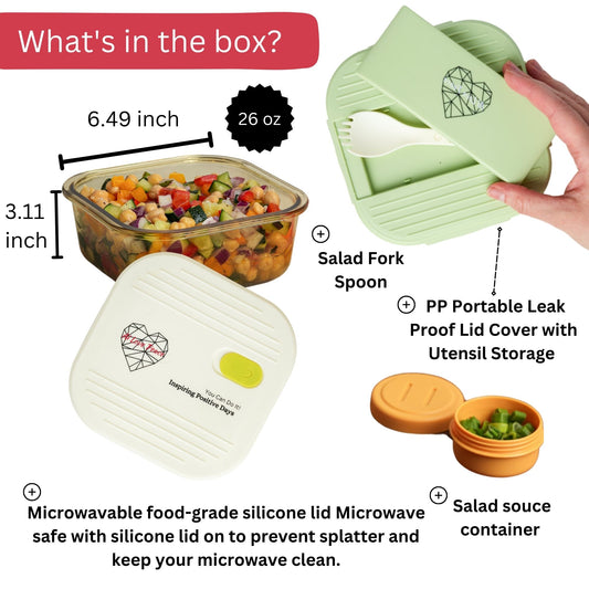 Ai Love Peace Glass Lunch Container – Perfect for On-the-Go Meals ( Green & White)