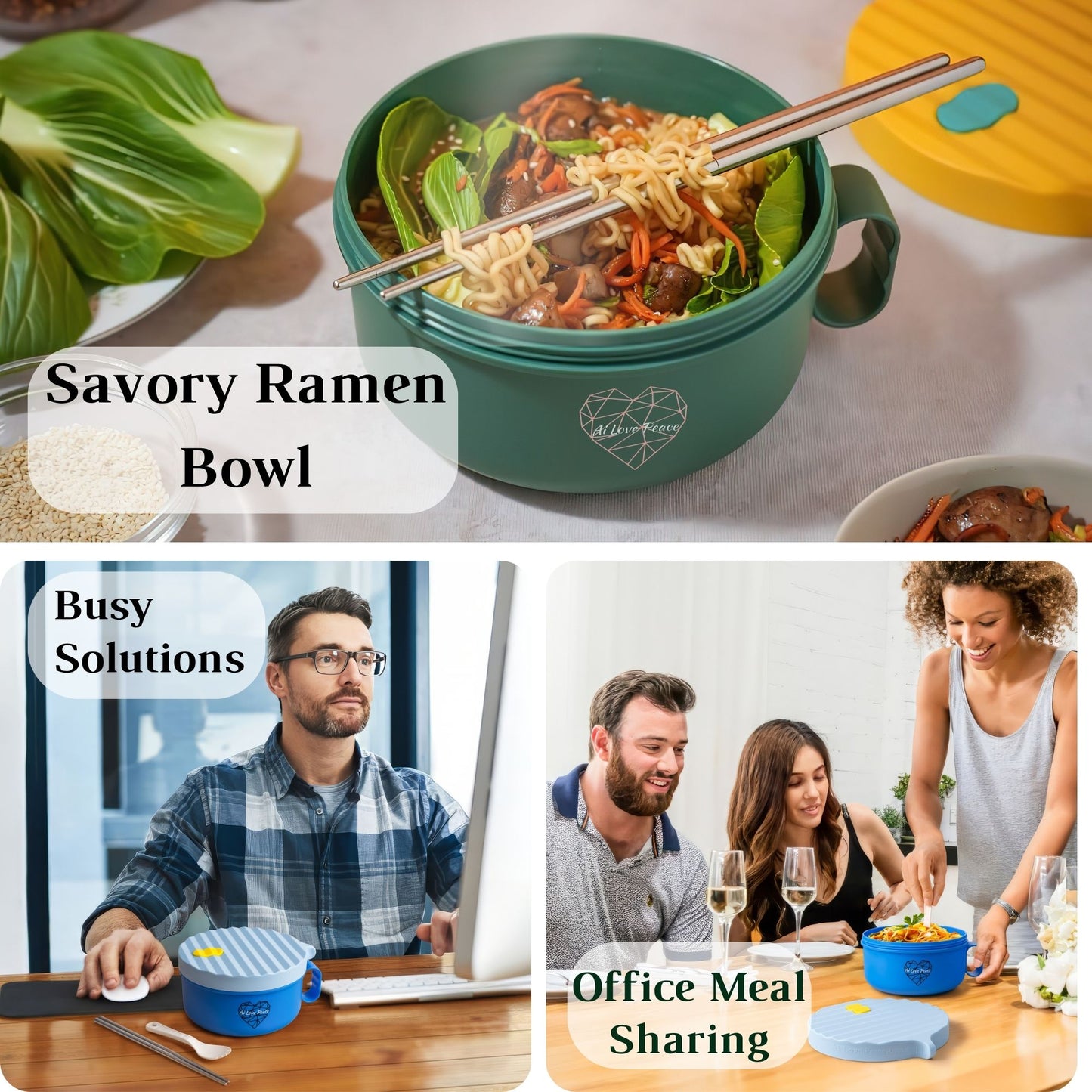 Microwave Ramen Bowl Set – Heat, Eat & Go | Leak-Proof with Folding Spork & Utensil Bag Success Active Submit Title