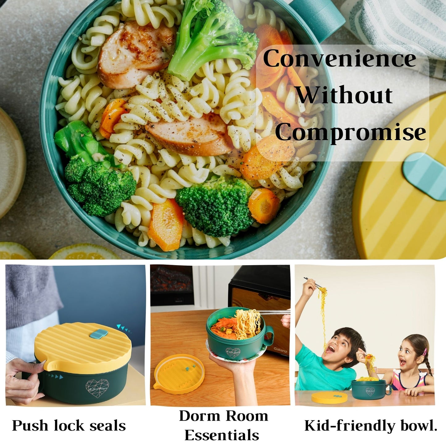 Ai Love Peace Ramen Bowl, Ramen Cooker, Microwave Ramen Bowl, Large Noodle Bowl 40 oz,Microwave Bowl with Lid, Portable Noodle Bowls, Ramen Bowl Microwavable for Home Office Dorm Room College gift.