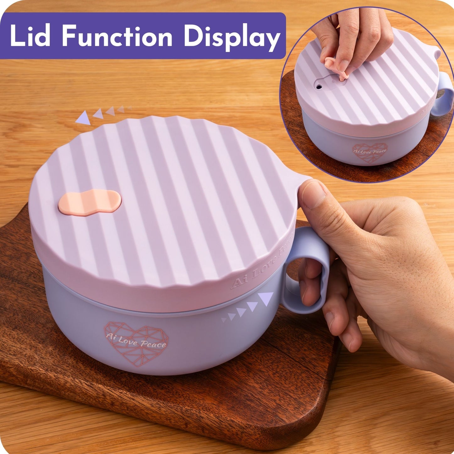 Ai Love Peace Ramen Bowl, Ramen Cooker, Microwave Ramen Bowl, Large Noodle Bowl 40 oz,Microwave Bowl with Lid, Portable Noodle Bowls, Ramen Bowl Microwavable for Home Office Dorm Room College gift.