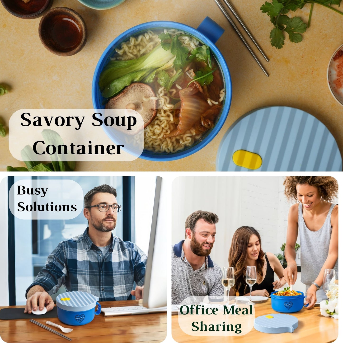 Ai Love Peace Ramen Bowl, Ramen Cooker, Microwave Ramen Bowl, Large Noodle Bowl 40 oz,Microwave Bowl with Lid, Portable Noodle Bowls, Ramen Bowl Microwavable for Home Office Dorm Room College gift.