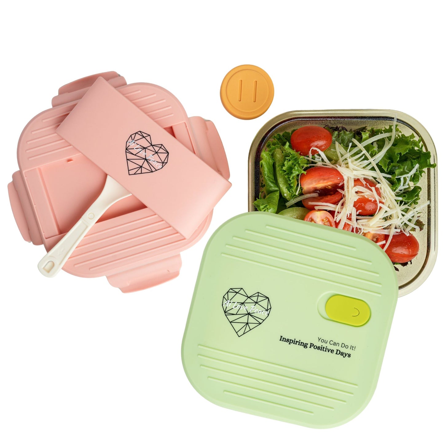 Ai Love Peace Glass Lunch Container – Perfect for On-the-Go Meals ( Pink & Green)