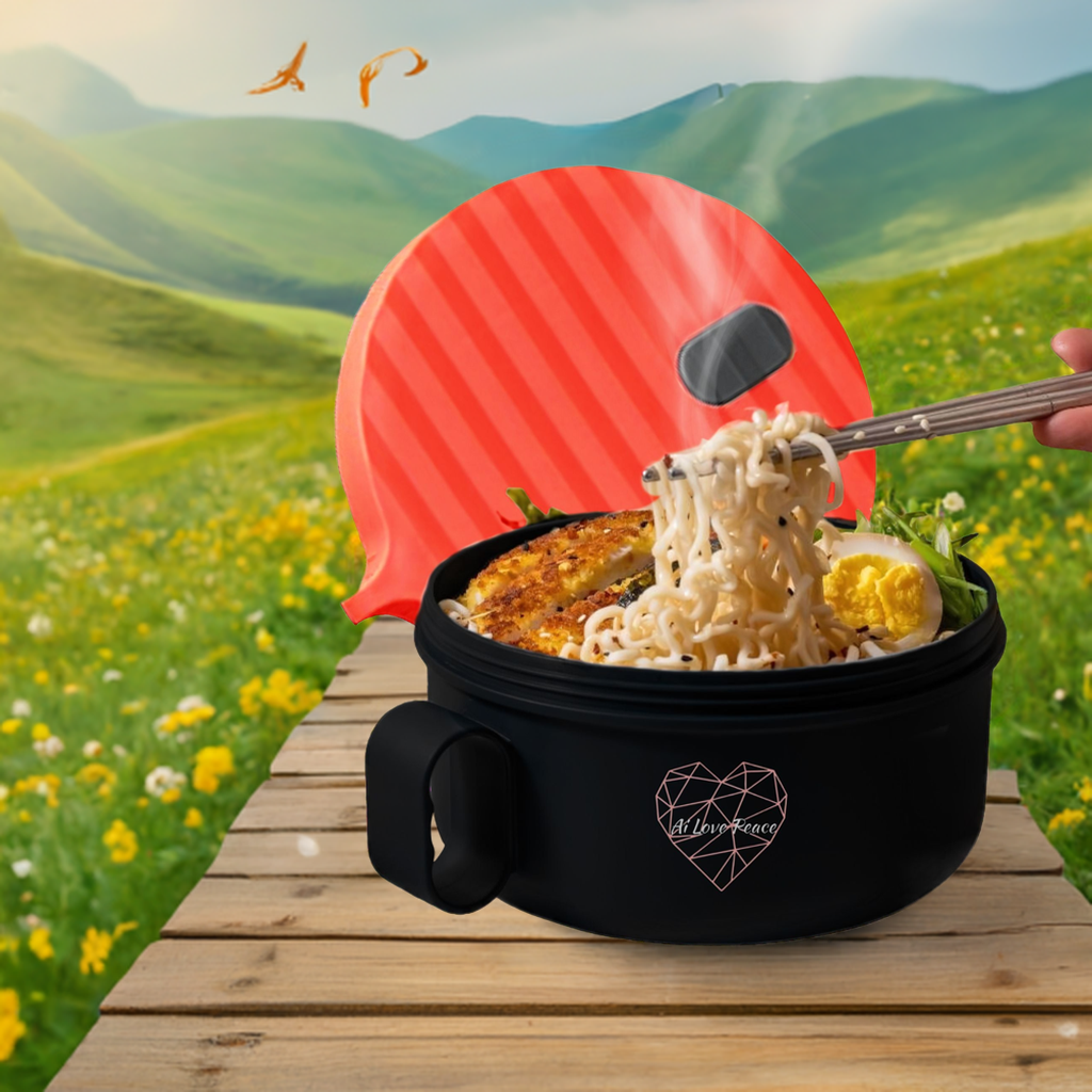 Ai Love Peace Ramen Bowl, Ramen Cooker, Microwave Ramen Bowl, Large Noodle Bowl 40 oz,Microwave Bowl with Lid, Portable Noodle Bowls, Ramen Bowl Microwavable for Home Office Dorm Room College gift.
