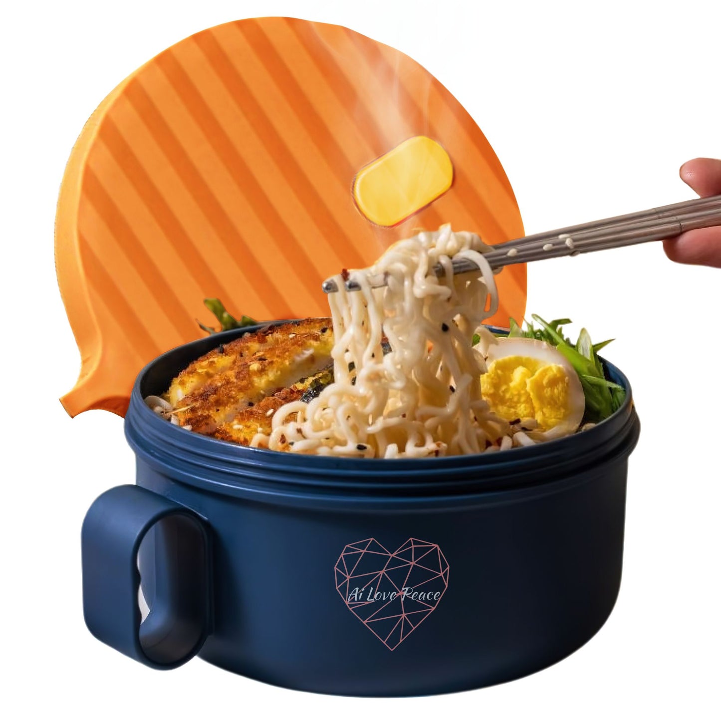 Ai Love Peace Ramen Bowl, Ramen Cooker, Microwave Ramen Bowl, Large Noodle Bowl 40 oz,Microwave Bowl with Lid, Portable Noodle Bowls, Ramen Bowl Microwavable for Home Office Dorm Room College gift.