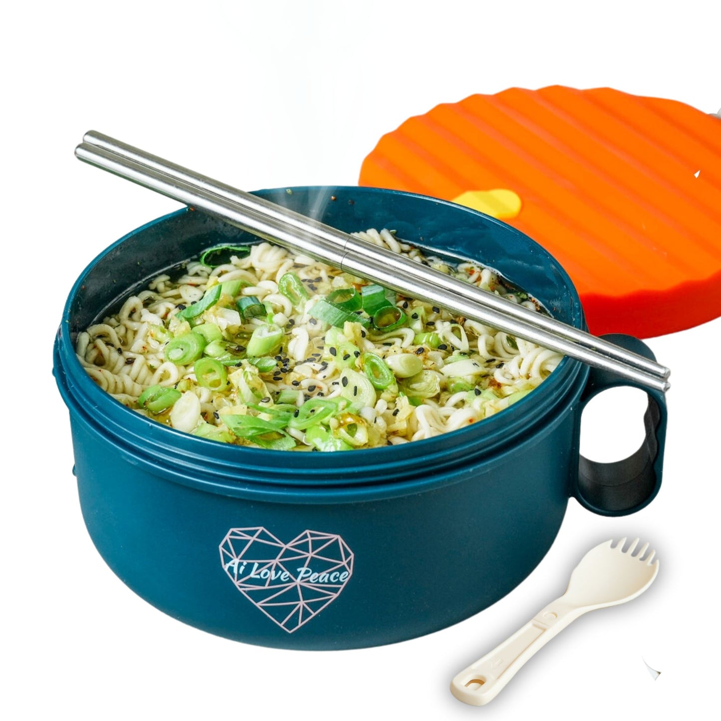 Ai Love Peace Ramen Bowl, Ramen Cooker, Microwave Ramen Bowl, Large Noodle Bowl 40 oz,Microwave Bowl with Lid, Portable Noodle Bowls, Ramen Bowl Microwavable for Home Office Dorm Room College gift.