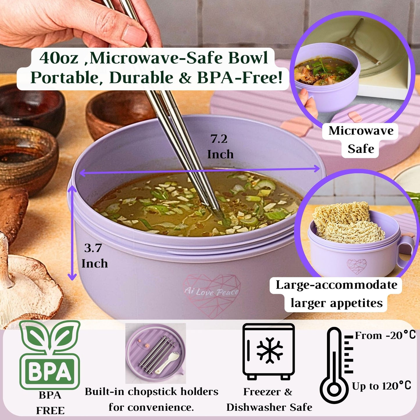 Microwave Ramen Bowl Set – Heat, Eat & Go | Leak-Proof with Folding Spork & Utensil Bag Success Active Submit Title