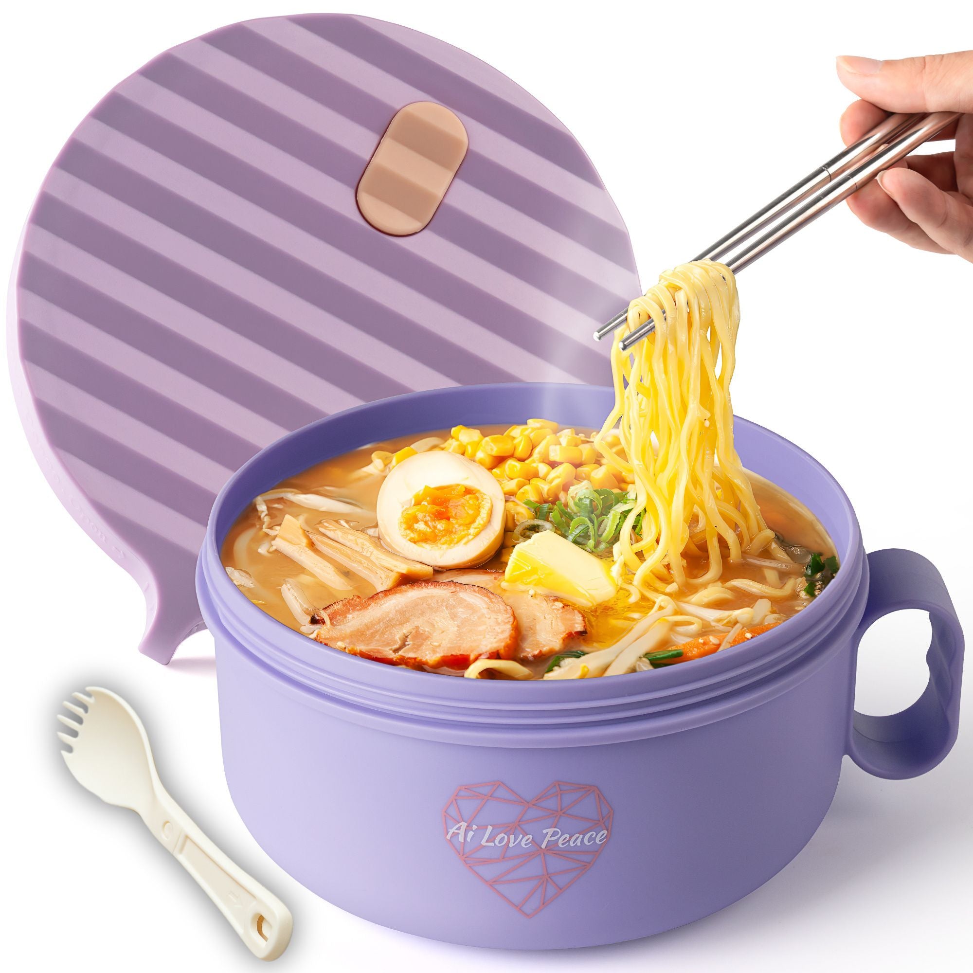 Ai Love Peace Ramen Bowl, Ramen Cooker, Microwave Ramen Bowl, Large Noodle Bowl 40 oz,Microwave Bowl with Lid, Portable Noodle Bowls, Ramen Bowl Microwavable for Home Office Dorm Room College gift.