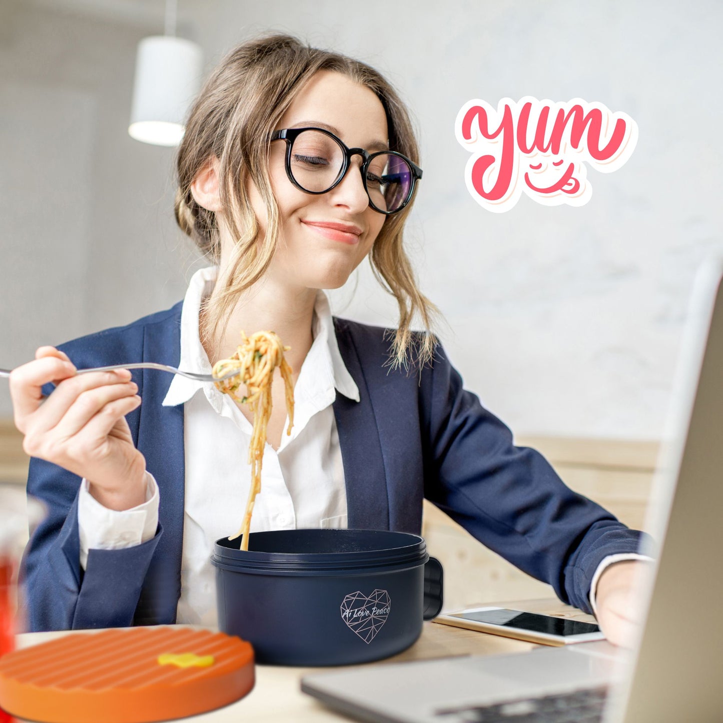 Ai Love Peace Ramen Bowl, Ramen Cooker, Microwave Ramen Bowl, Large Noodle Bowl 40 oz,Microwave Bowl with Lid, Portable Noodle Bowls, Ramen Bowl Microwavable for Home Office Dorm Room College gift.