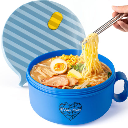 Ai Love Peace Ramen Bowl, Ramen Cooker, Microwave Ramen Bowl, Large Noodle Bowl 40 oz,Microwave Bowl with Lid, Portable Noodle Bowls, Ramen Bowl Microwavable for Home Office Dorm Room College gift.