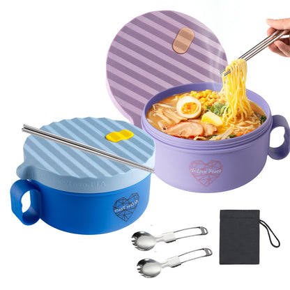 Microwave Ramen Bowl Set – Heat, Eat & Go | Leak-Proof with Folding Spork & Utensil Bag Success Active Submit Title