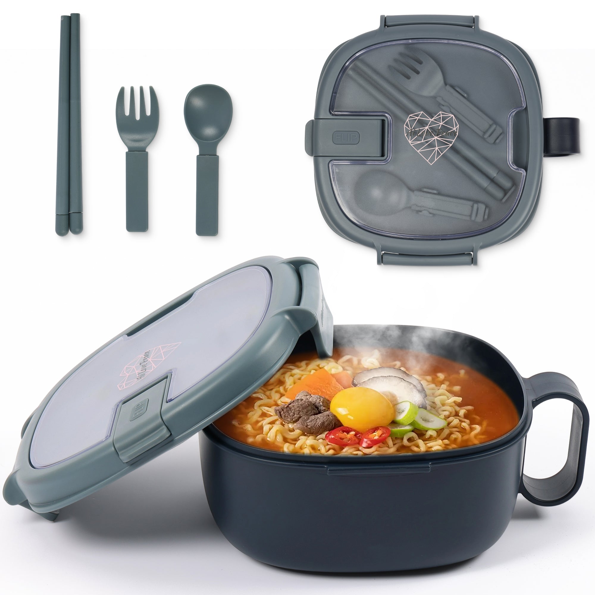 Microwavable Ramen Bowl - Leakproof Container with Lid & Built-In Utensils