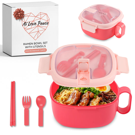 Microwavable Ramen Bowl - Leakproof Container with Lid & Built-In Utensils