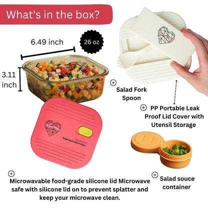 Ai Love Peace Glass Lunch Container – Perfect for On-the-Go Meals ( White & Red)