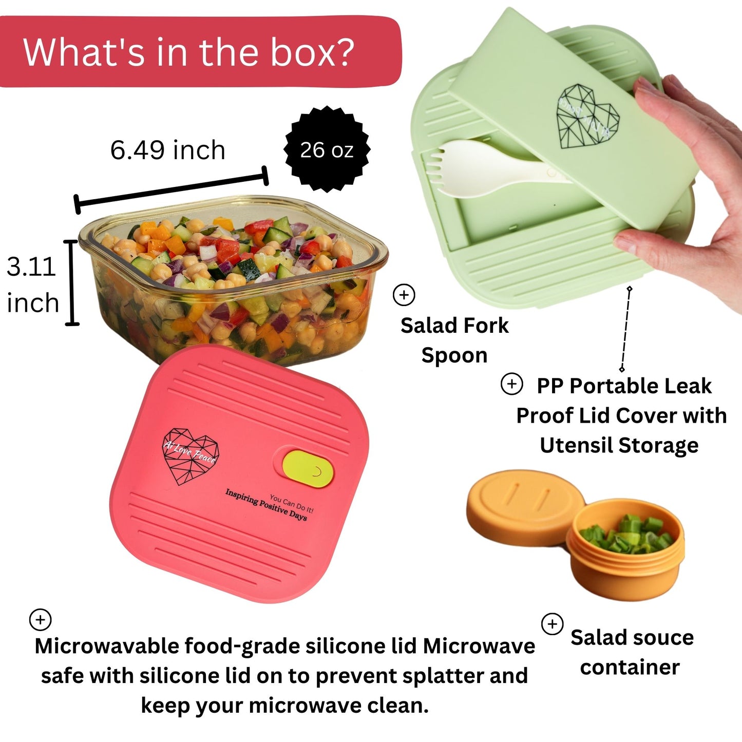 Ai Love Peace Glass Lunch Container – Perfect for On-the-Go Meals ( Green & Red)