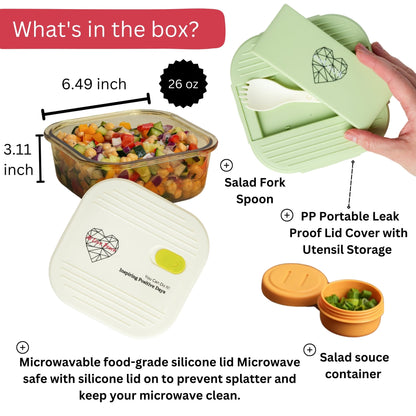Ai Love Peace Glass Lunch Container – Perfect for On-the-Go Meals ( Green & White)