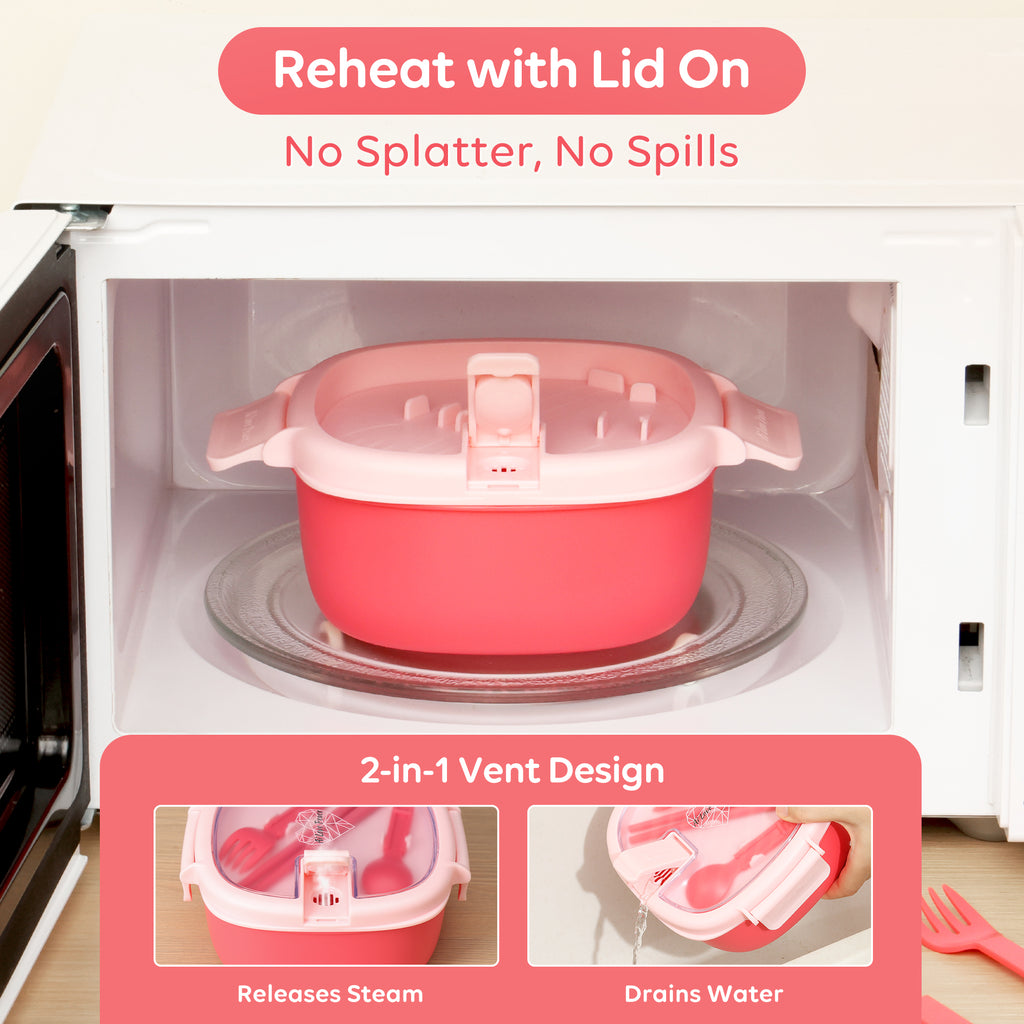 Microwavable Ramen Bowl - Leakproof Container with Lid & Built-In Utensils