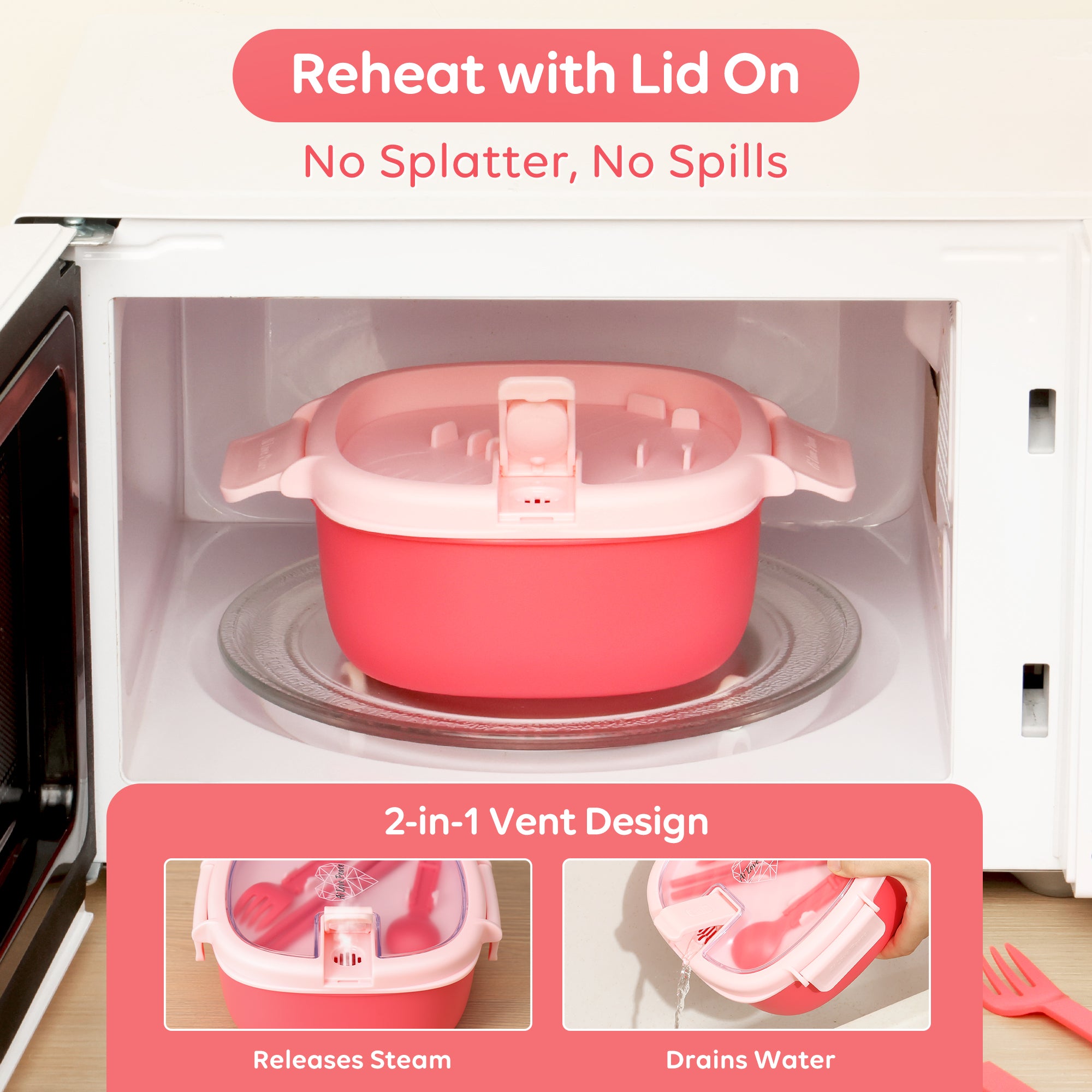 Microwavable Ramen Bowl - Leakproof Container with Lid & Built-In Utensils