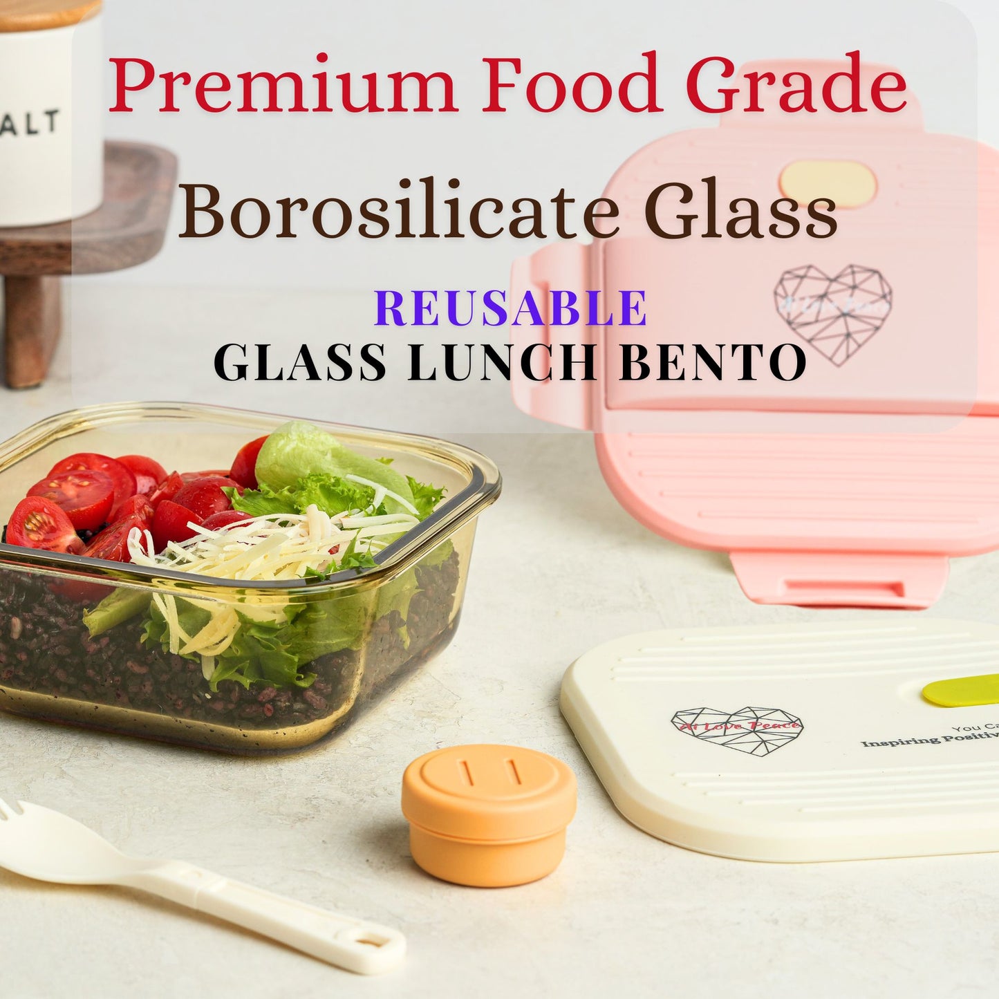 Ai Love Peace Glass Lunch Container – Perfect for On-the-Go Meals