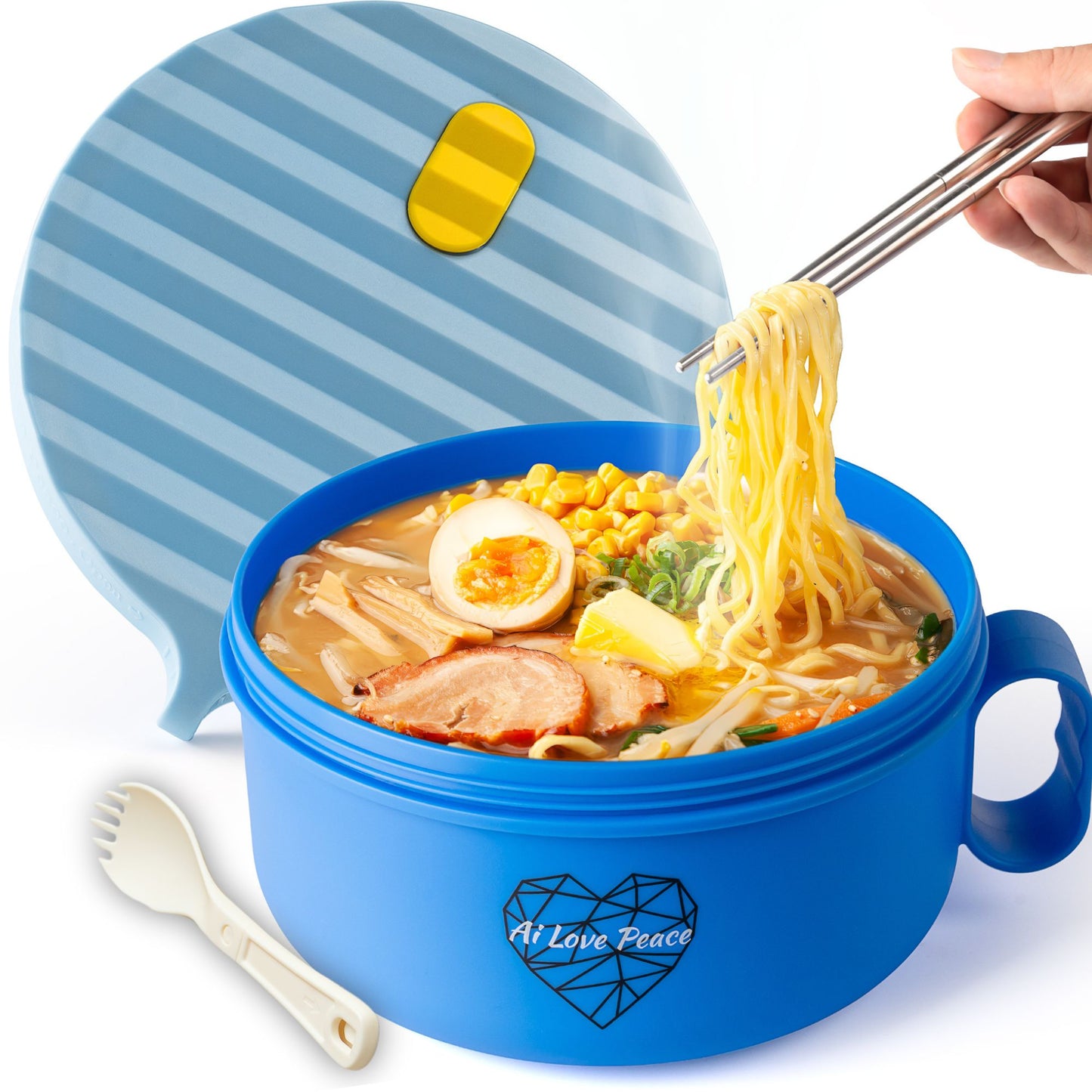 Ai Love Peace Ramen Bowl, Ramen Cooker, Microwave Ramen Bowl, Large Noodle Bowl 40 oz,Microwave Bowl with Lid, Portable Noodle Bowls, Ramen Bowl Microwavable for Home Office Dorm Room College gift.