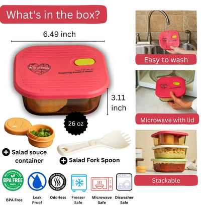 Ai Love Peace Glass Lunch Container – Perfect for On-the-Go Meals ( White & Red)