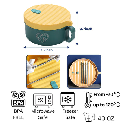 Ai Love Peace Ramen Bowl, Ramen Cooker, Microwave Ramen Bowl, Large Noodle Bowl 40 oz,Microwave Bowl with Lid, Portable Noodle Bowls, Ramen Bowl Microwavable for Home Office Dorm Room College gift.