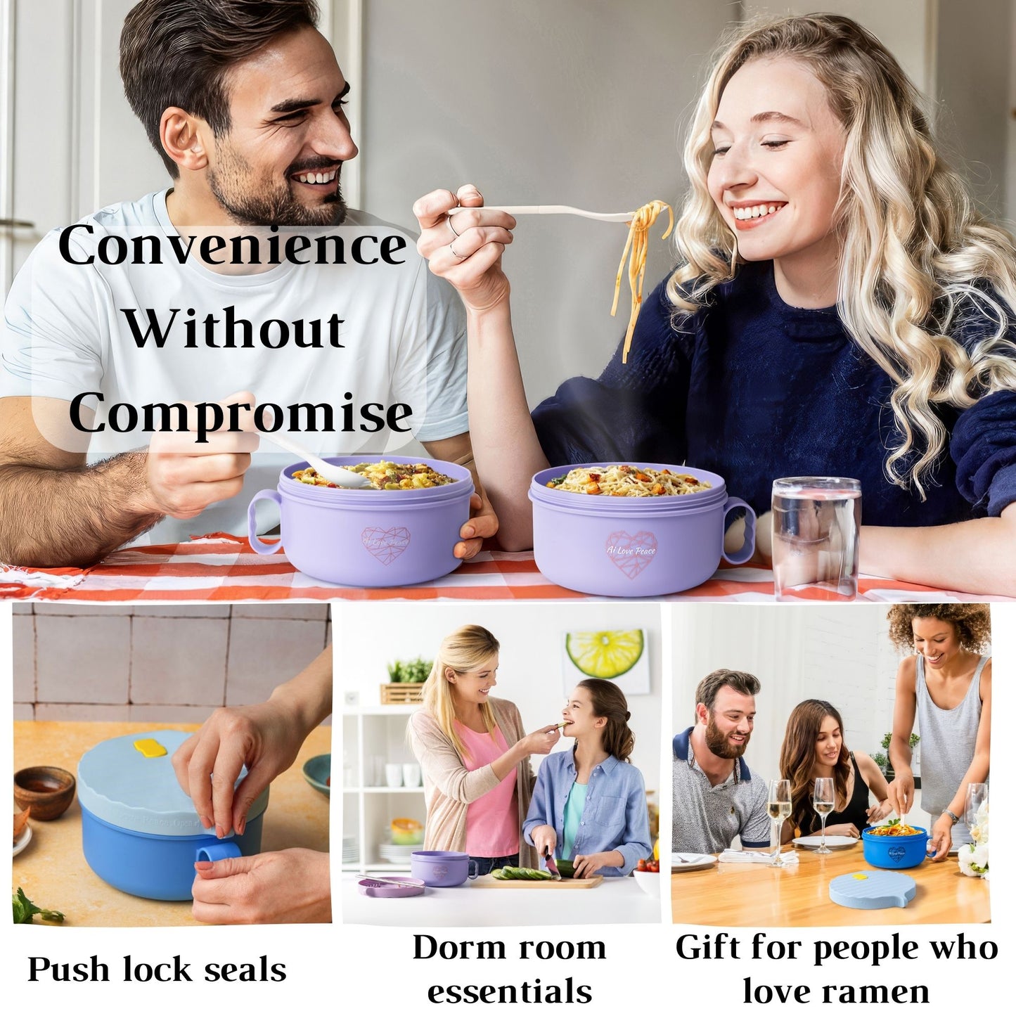 Microwave Ramen Bowl Set – Heat, Eat & Go | Leak-Proof with Folding Spork & Utensil Bag Success Active Submit Title