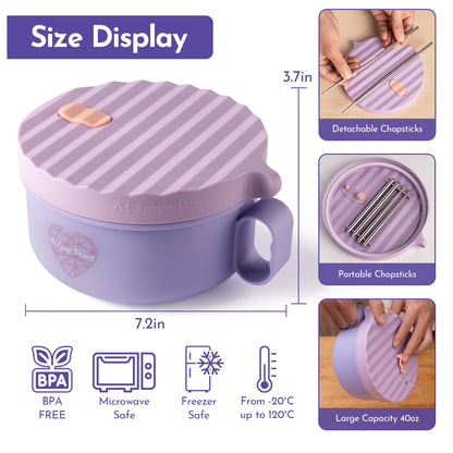 Ai Love Peace Ramen Bowl, Ramen Cooker, Microwave Ramen Bowl, Large Noodle Bowl 40 oz,Microwave Bowl with Lid, Portable Noodle Bowls, Ramen Bowl Microwavable for Home Office Dorm Room College gift.