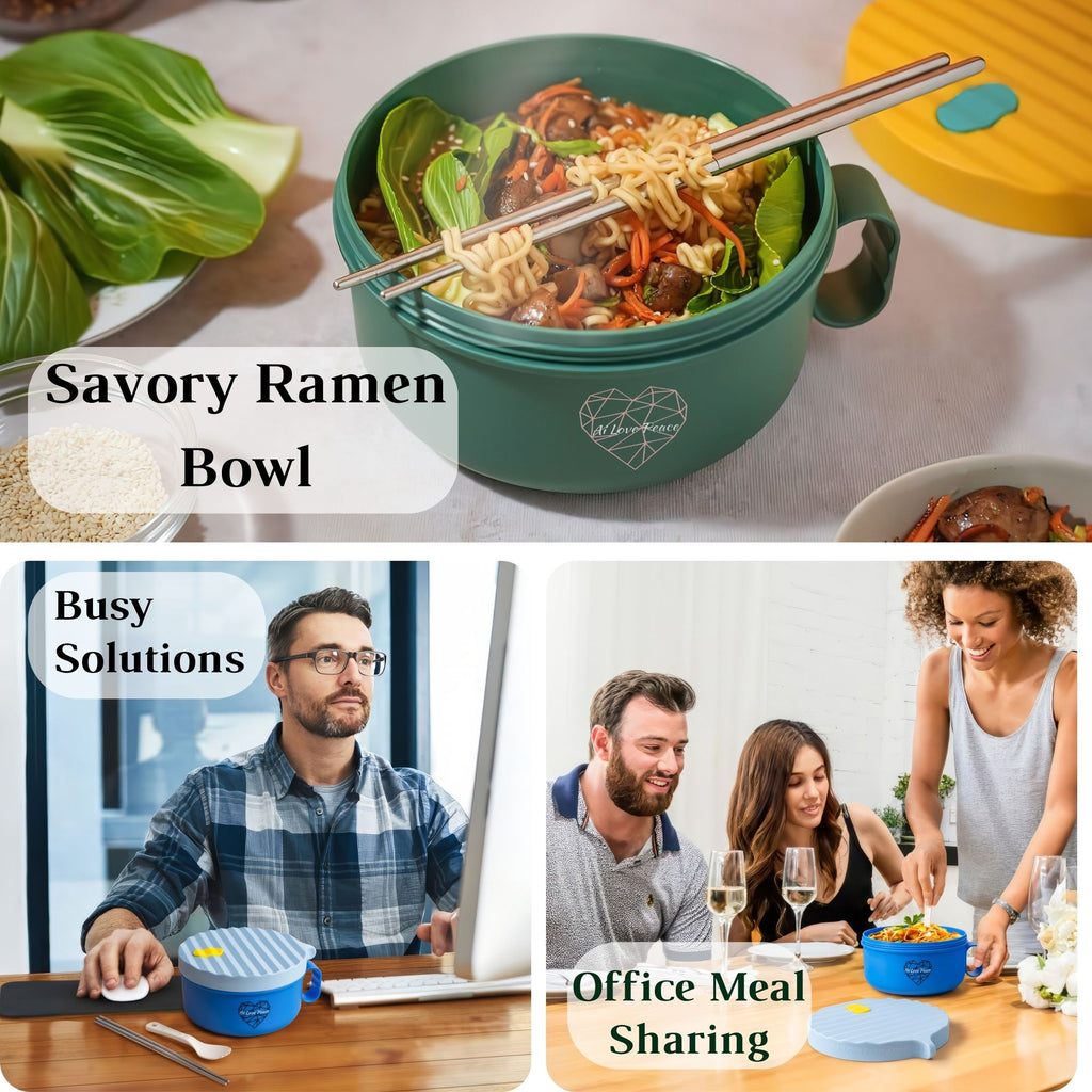 Microwave Ramen Bowl Set – Heat, Eat & Go | Leak-Proof with Folding Spork & Utensil Bag Success Active Submit Title