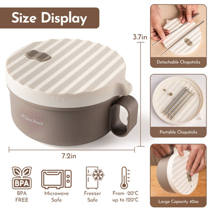Ai Love Peace Ramen Bowl, Ramen Cooker, Microwave Ramen Bowl, Large Noodle Bowl 40 oz,Microwave Bowl with Lid, Portable Noodle Bowls, Ramen Bowl Microwavable for Home Office Dorm Room College gift.