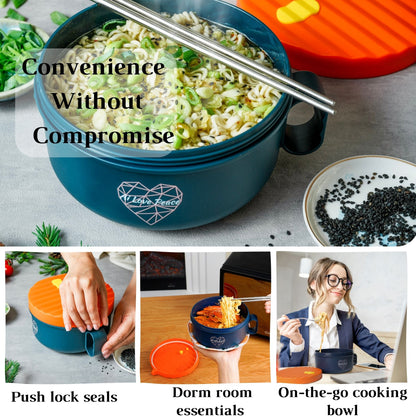 Ai Love Peace Ramen Bowl, Ramen Cooker, Microwave Ramen Bowl, Large Noodle Bowl 40 oz,Microwave Bowl with Lid, Portable Noodle Bowls, Ramen Bowl Microwavable for Home Office Dorm Room College gift.