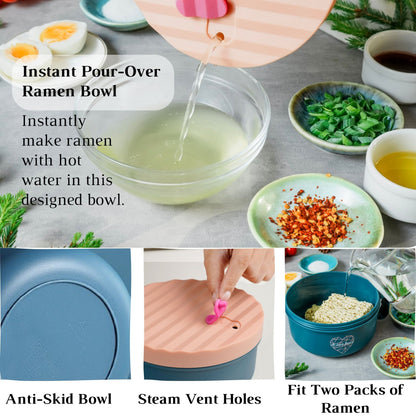 Ai Love Peace Ramen Bowl, Ramen Cooker, Microwave Ramen Bowl, Large Noodle Bowl 40 oz,Microwave Bowl with Lid, Portable Noodle Bowls, Ramen Bowl Microwavable for Home Office Dorm Room College gift.