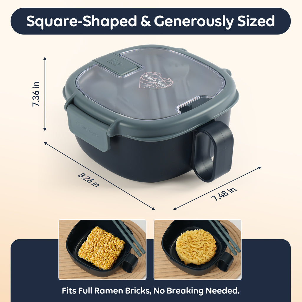 Ai Love Peace Square Dual Bowl Set — Microwave-Safe Ramen Bowls That Don't Burn Your Hands
