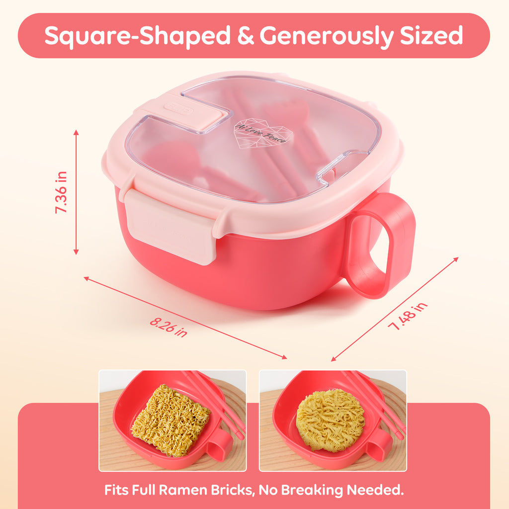Microwavable Ramen Bowl - Leakproof Container with Lid & Built-In Utensils
