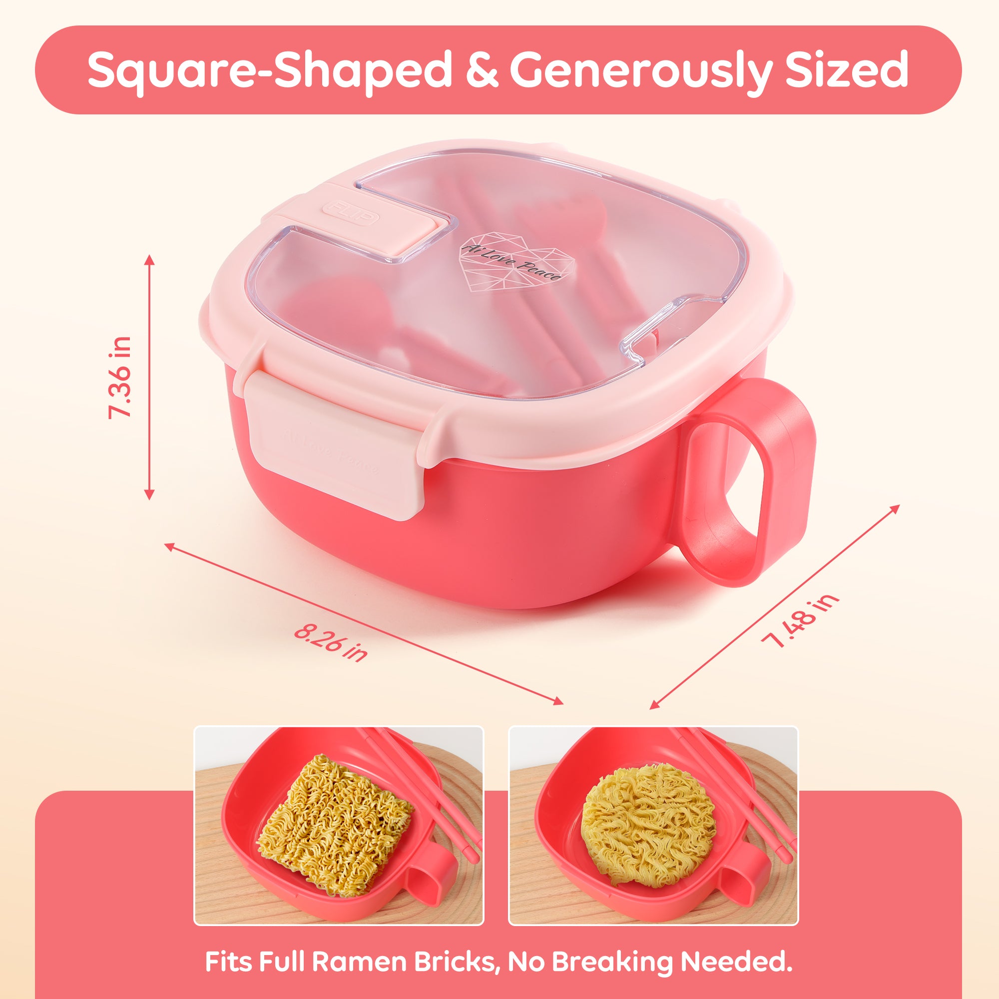 Microwavable Ramen Bowl - Leakproof Container with Lid & Built-In Utensils