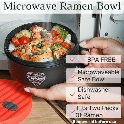 Ai Love Peace Ramen Bowl, Ramen Cooker, Microwave Ramen Bowl, Large Noodle Bowl 40 oz,Microwave Bowl with Lid, Portable Noodle Bowls, Ramen Bowl Microwavable for Home Office Dorm Room College gift.