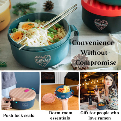 Ai Love Peace Ramen Bowl, Ramen Cooker, Microwave Ramen Bowl, Large Noodle Bowl 40 oz,Microwave Bowl with Lid, Portable Noodle Bowls, Ramen Bowl Microwavable for Home Office Dorm Room College gift.