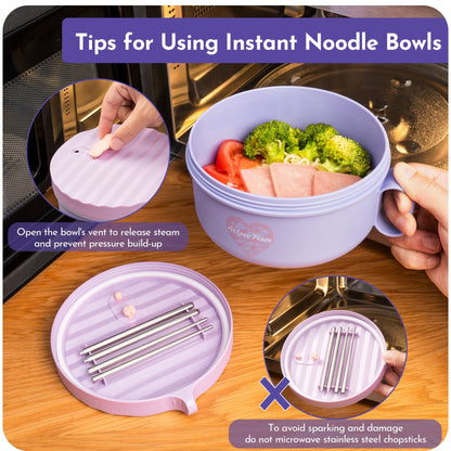 Ai Love Peace Ramen Bowl, Ramen Cooker, Microwave Ramen Bowl, Large Noodle Bowl 40 oz,Microwave Bowl with Lid, Portable Noodle Bowls, Ramen Bowl Microwavable for Home Office Dorm Room College gift.