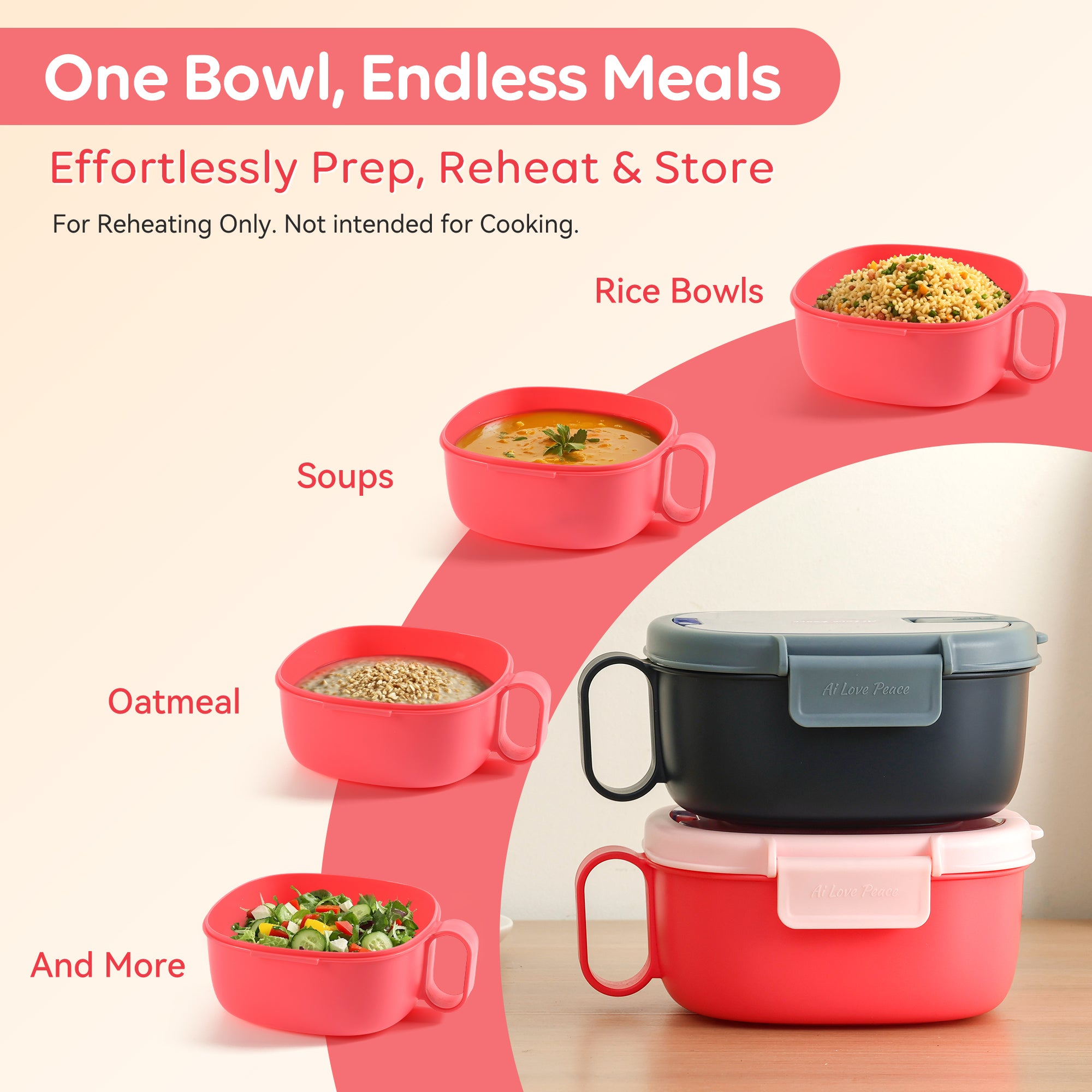 Microwavable Ramen Bowl - Leakproof Container with Lid & Built-In Utensils