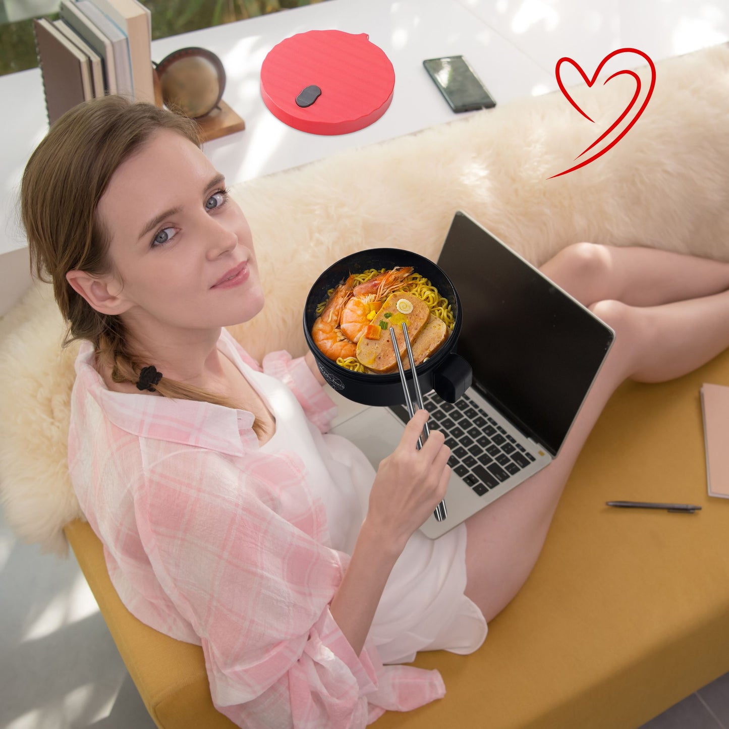 Ai Love Peace Ramen Bowl, Ramen Cooker, Microwave Ramen Bowl, Large Noodle Bowl 40 oz,Microwave Bowl with Lid, Portable Noodle Bowls, Ramen Bowl Microwavable for Home Office Dorm Room College gift.