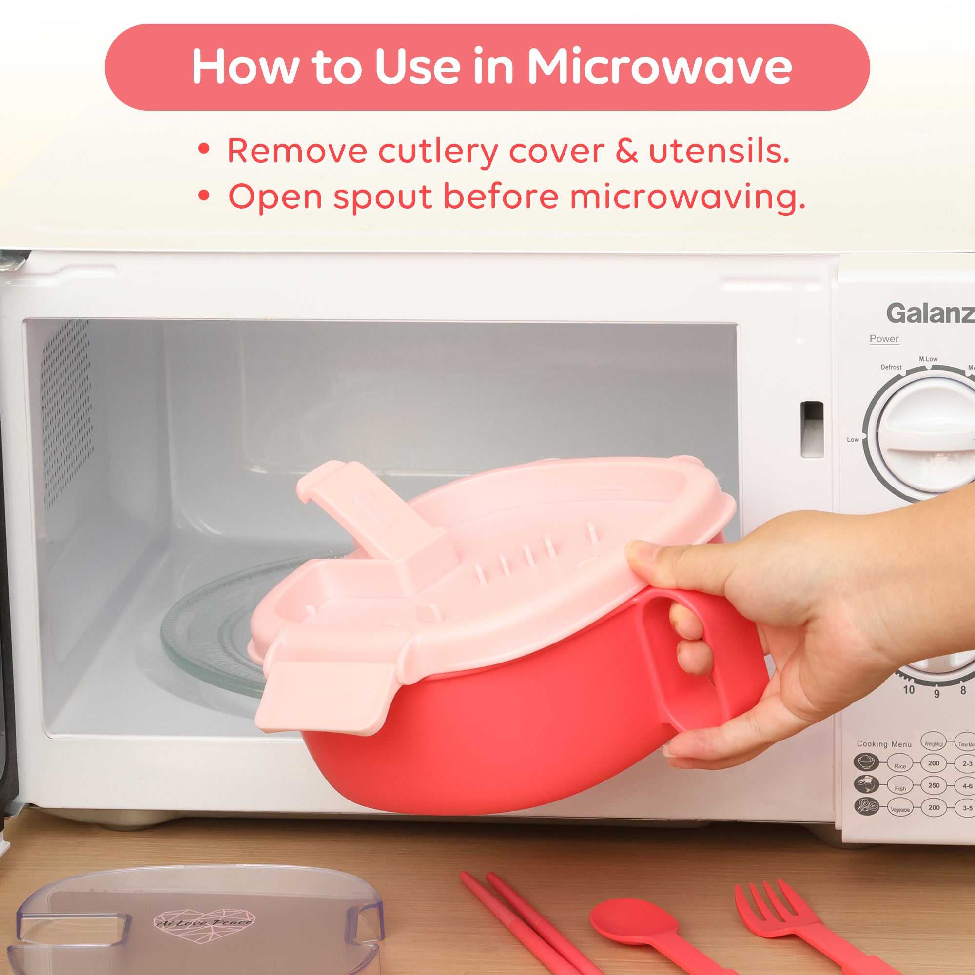 Microwavable Ramen Bowl - Leakproof Container with Lid & Built-In Utensils