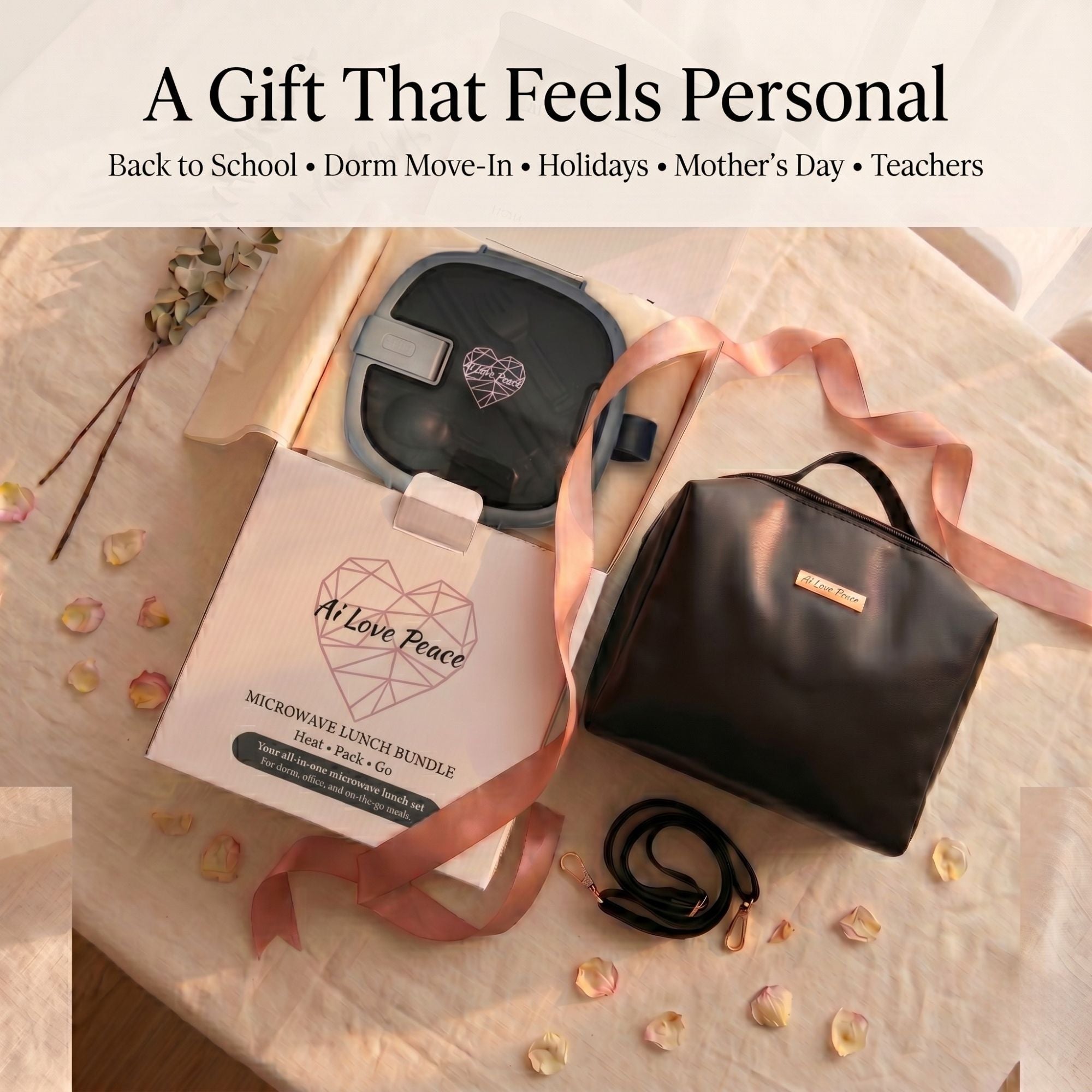 Ai Love Peace Ramen Bowl Gift Set with Insulated Lunch Bag & Ice Pack