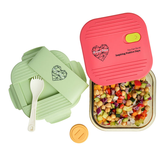 Ai Love Peace Glass Lunch Container – Perfect for On-the-Go Meals ( Green & Red)