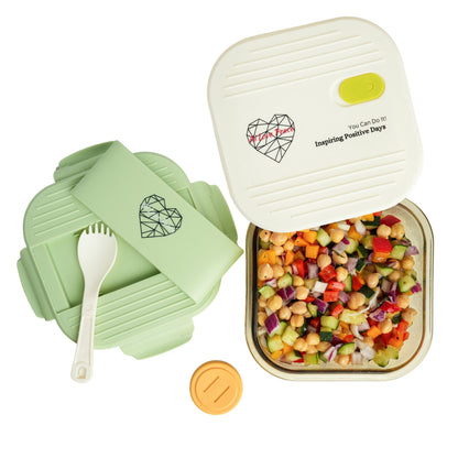 Ai Love Peace Glass Lunch Container – Perfect for On-the-Go Meals ( Green & White)
