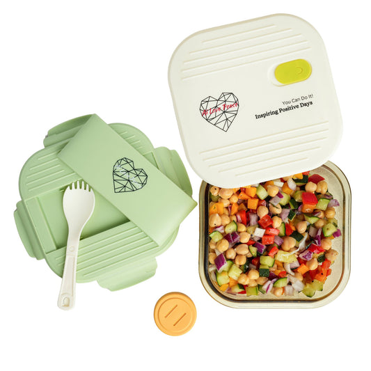 Ai Love Peace Glass Lunch Container – Perfect for On-the-Go Meals ( Green & White)