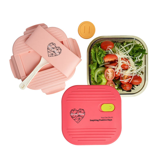 Ai Love Peace Glass Lunch Container – Perfect for On-the-Go Meals ( Pink & Red)