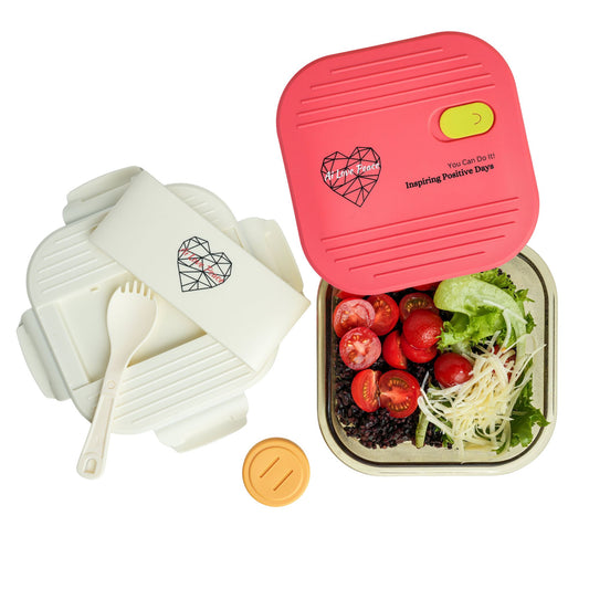 Ai Love Peace Glass Lunch Container – Perfect for On-the-Go Meals ( White & Red)
