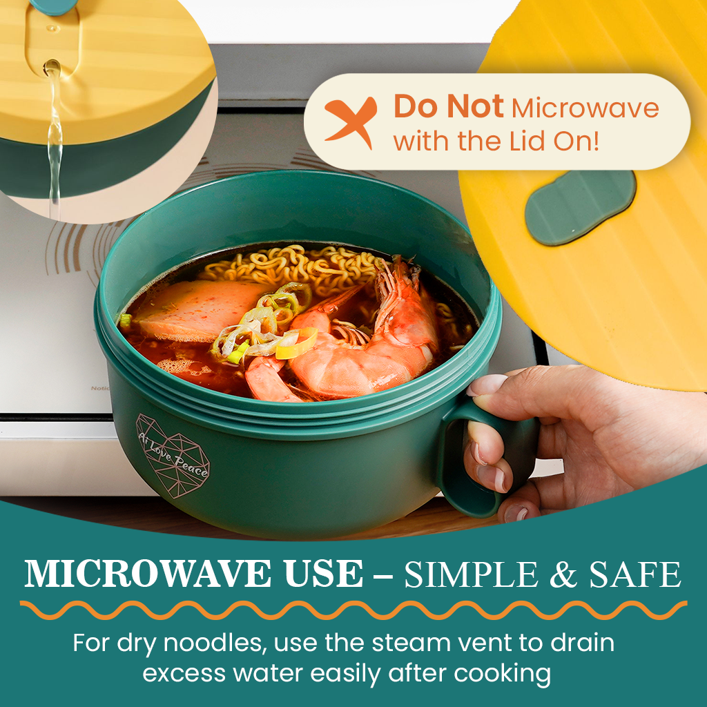 Ai Love Peace Ramen Bowl, Ramen Cooker, Microwave Ramen Bowl, Large Noodle Bowl 40 oz,Microwave Bowl with Lid, Portable Noodle Bowls, Ramen Bowl Microwavable for Home Office Dorm Room College gift.