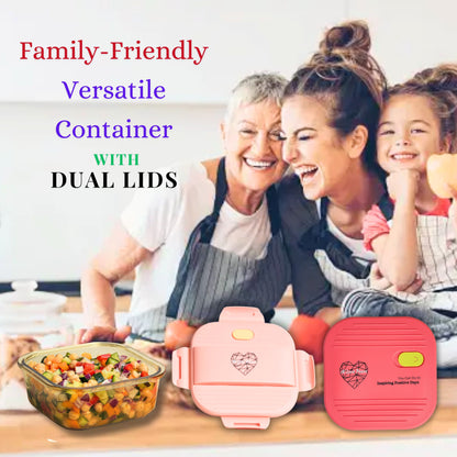 Ai Love Peace Glass Lunch Container – Perfect for On-the-Go Meals ( Pink & Red)