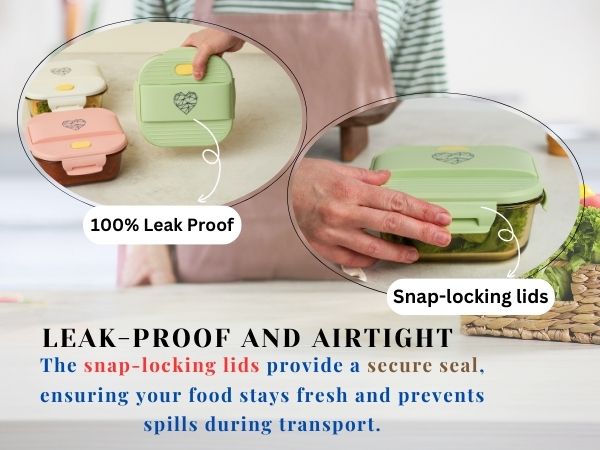 Ai Love Peace Glass Lunch Container – Perfect for On-the-Go Meals ( Green & White)